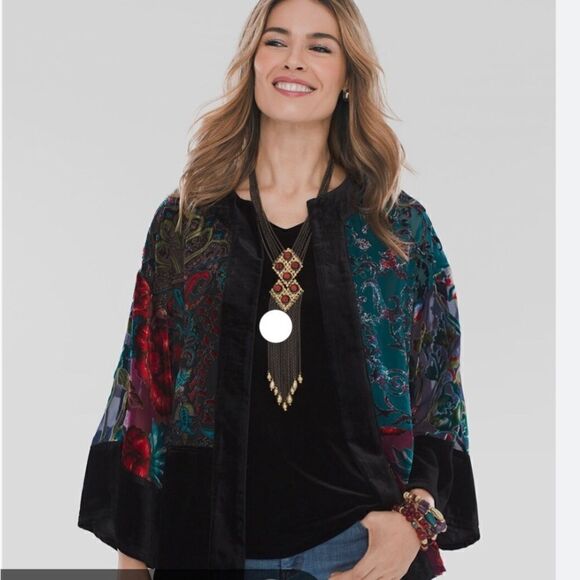 Chicos crushed velvet kimono style jacket.   Size S/M - Picture 1 of 8